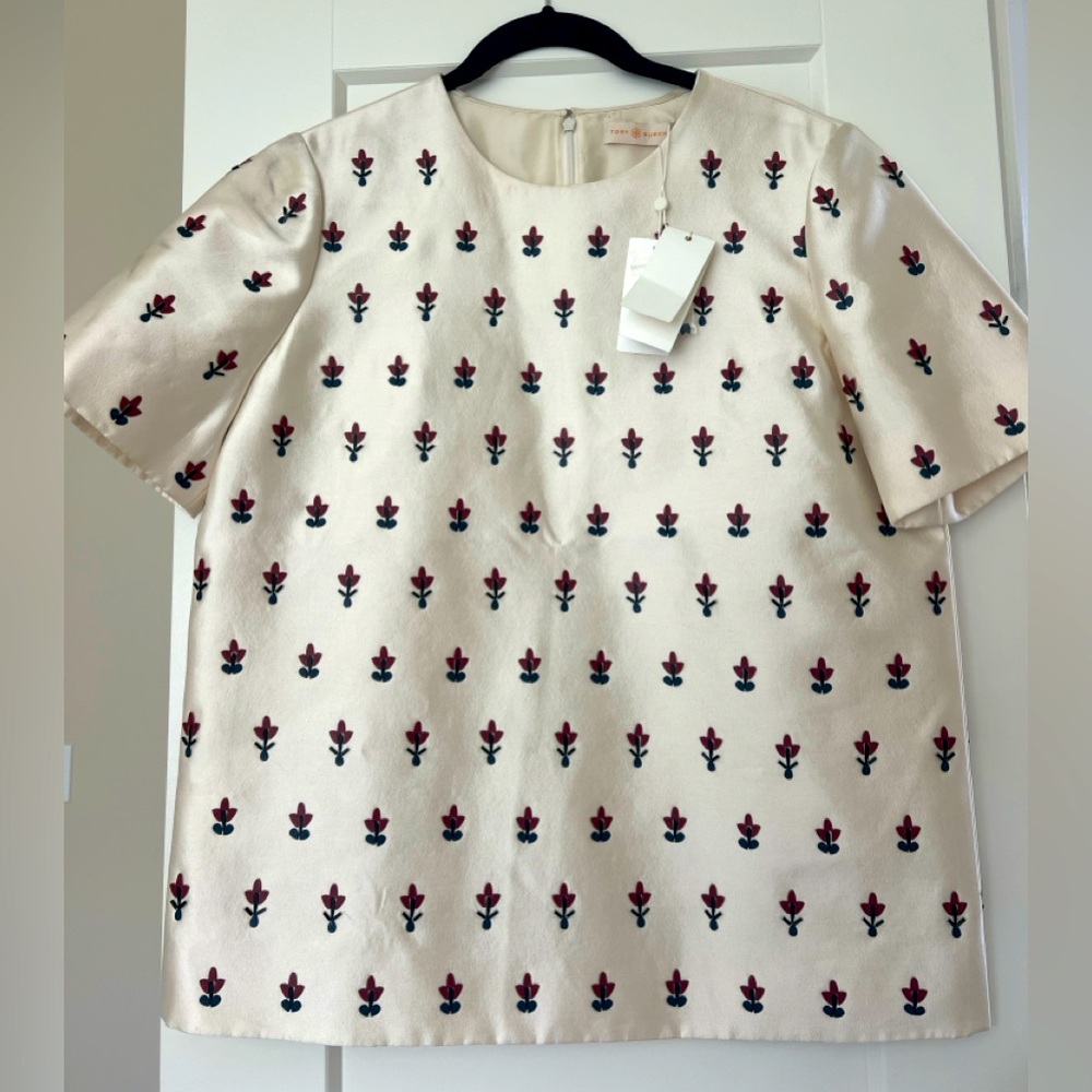 Tory Burch silk embellished tee NWT